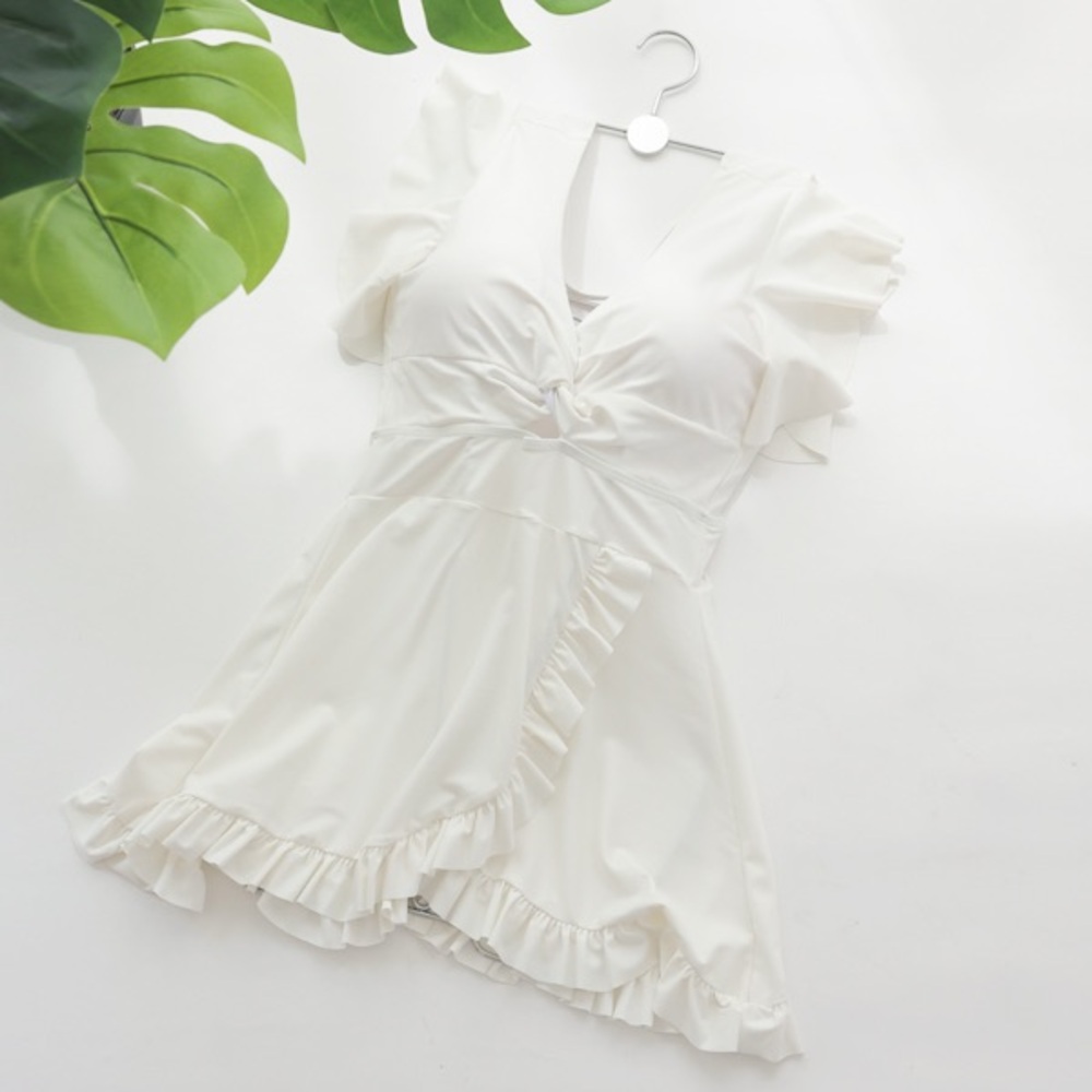 Maternity White Frill 2-Piece Swimsuit | US M size
